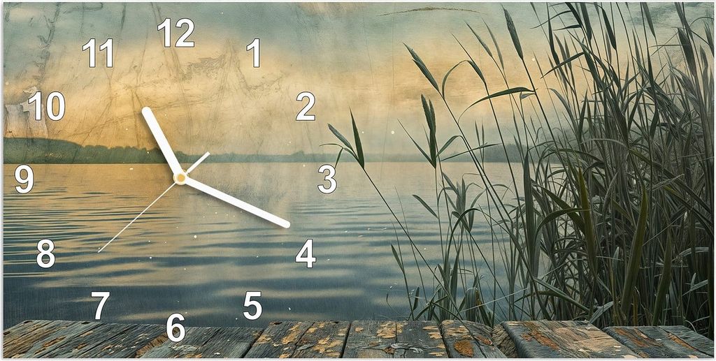 Wanduhr aus Glas mit Motiv Seeufer Abendstimmung- 60 x 30 cm - inkl. Aufhängesystem