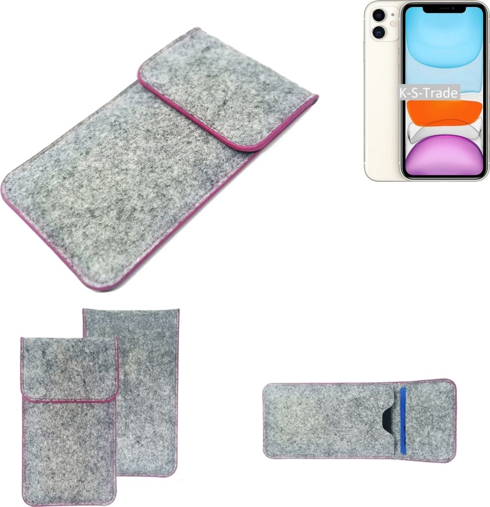K-S-Trade Handy Schutz Hülle kompatibel mit Apple iPhone 11 Schutzhülle Handyhülle Filztasche Pouch Tasche Case Sleeve Filzhülle hellgrau pinker
