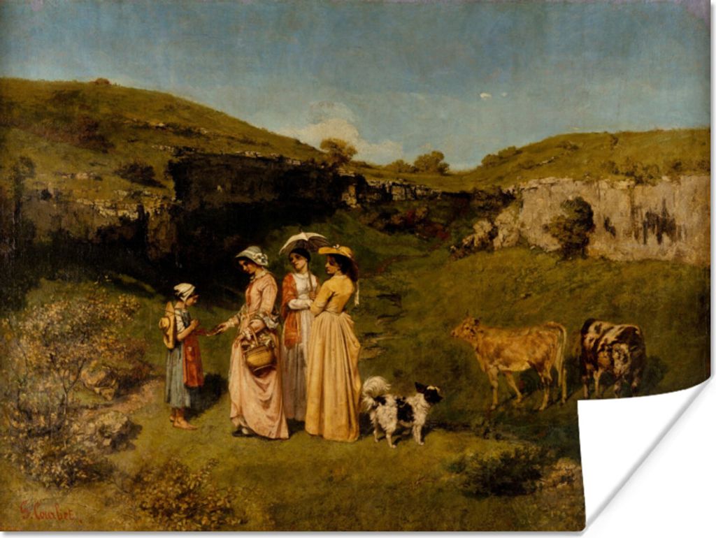 MuchoWow Poster Junge Damen des Dorfes - Gemälde von Gustave Courbet 160x120 cm - Foto Plakat