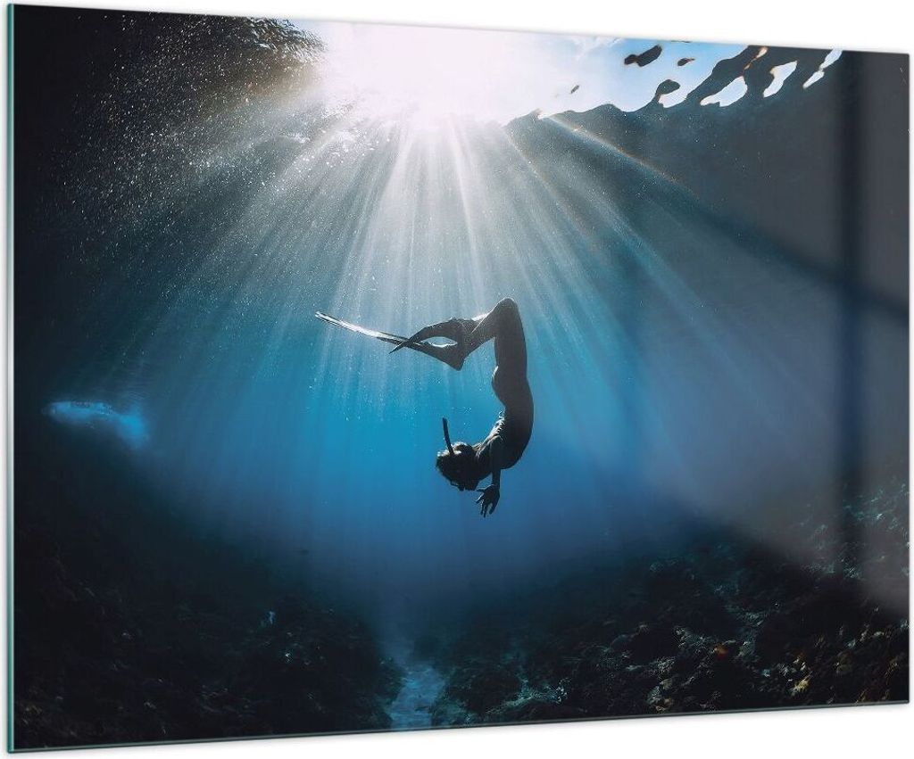 Bilder auf glas - Einteilig - Flossen Boden Taucher - 100x70cm - Glasbilder - Wandbilder - Bilder - zum Aufhängen bereit - Wanddekoration aus Glas...