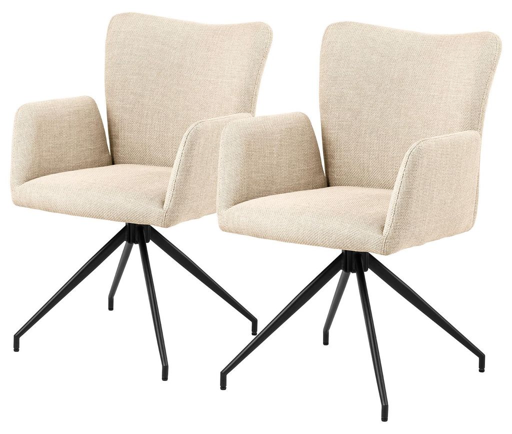 home24 Drehbarer Armlehnenstuhl - 2er-Set - Strukturstoff