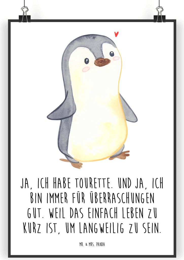 Mr. & Mrs. Panda Bild Pinguin Tourette DIN A4 - Weiß - Geschenk, Neuro-psychiatrische Erkrankung, Ticstörung, Syndrom, Kunstdruck, Tics, wanddeko...