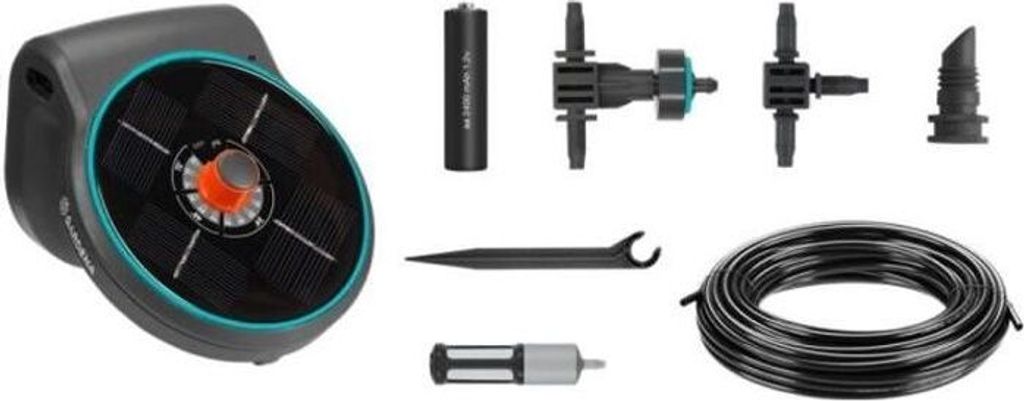 GARDENA AquaBloom, Solar Bewässerungssystem für 20 Pflanzen, Automatisches Bewässerungsset, Ohne Wasserhahn, Ohne Strom