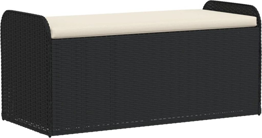 Sitzbank mit Stauraum & Kissen Schwarz 115x51x52 cm Poly Rattan