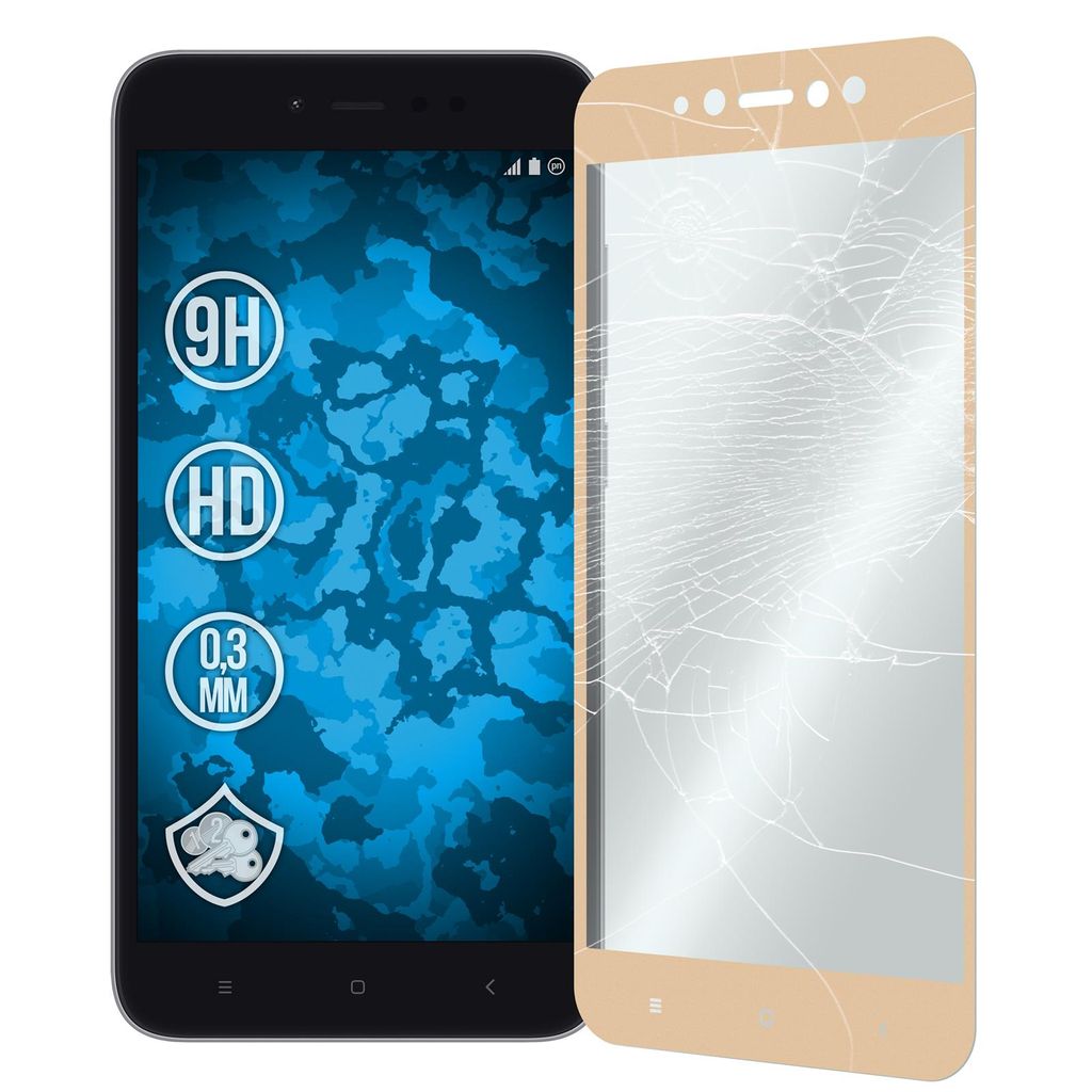 1er-Pack PhoneNatic Glas-Folie klar full-screen gold kompatibel mit Xiaomi Redmi Y1 Lite - Panzerglas für Redmi Y1 Lite
