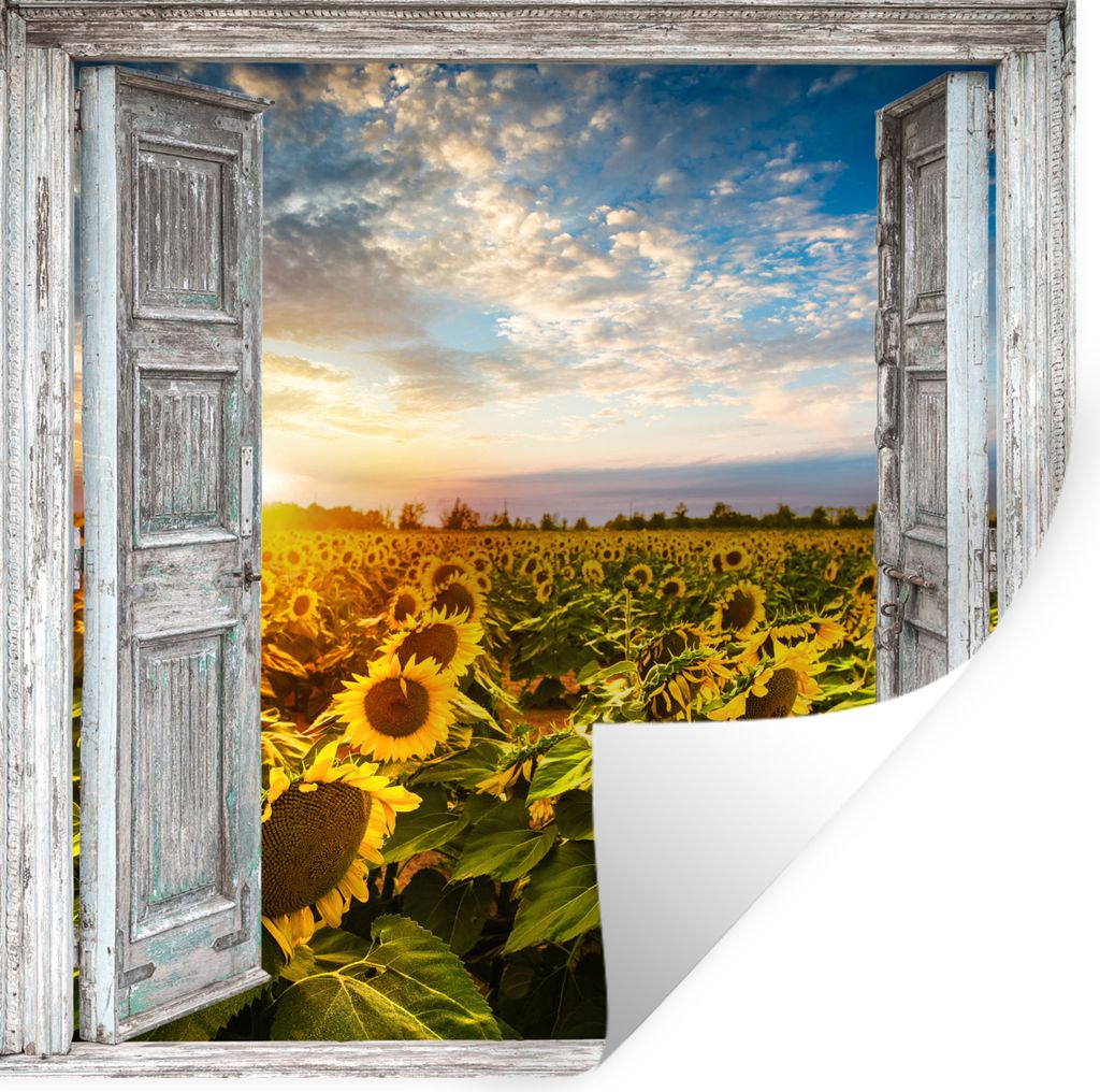 MuchoWow Wandtattoo Wandsticker Wandaufkleber Transparent - Sonnenblume - Blumen - Sonne 100x100 cm Selbstklebend und Repositionierbar - Wierderv...