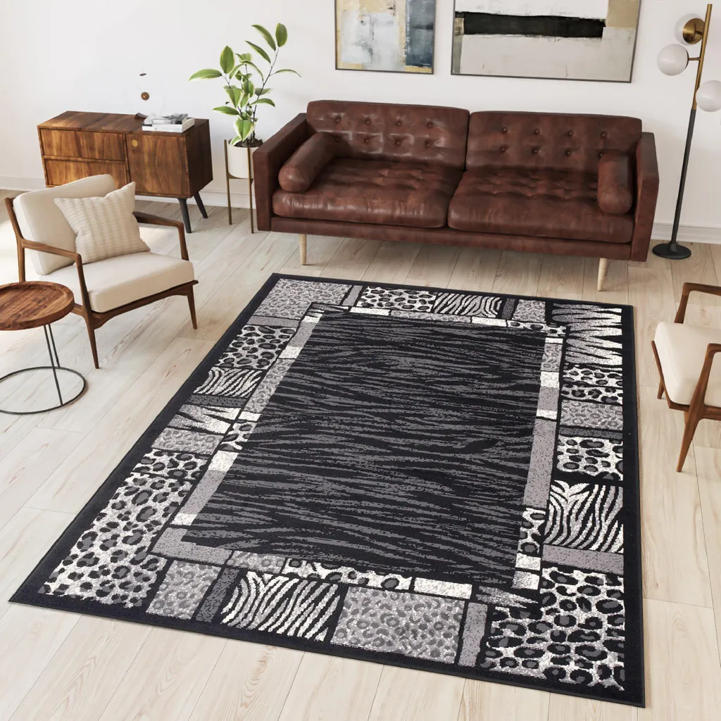 Tapis de Chambre à Coucher Motif Animalier Jaguar et Zèbre 200x300 cm