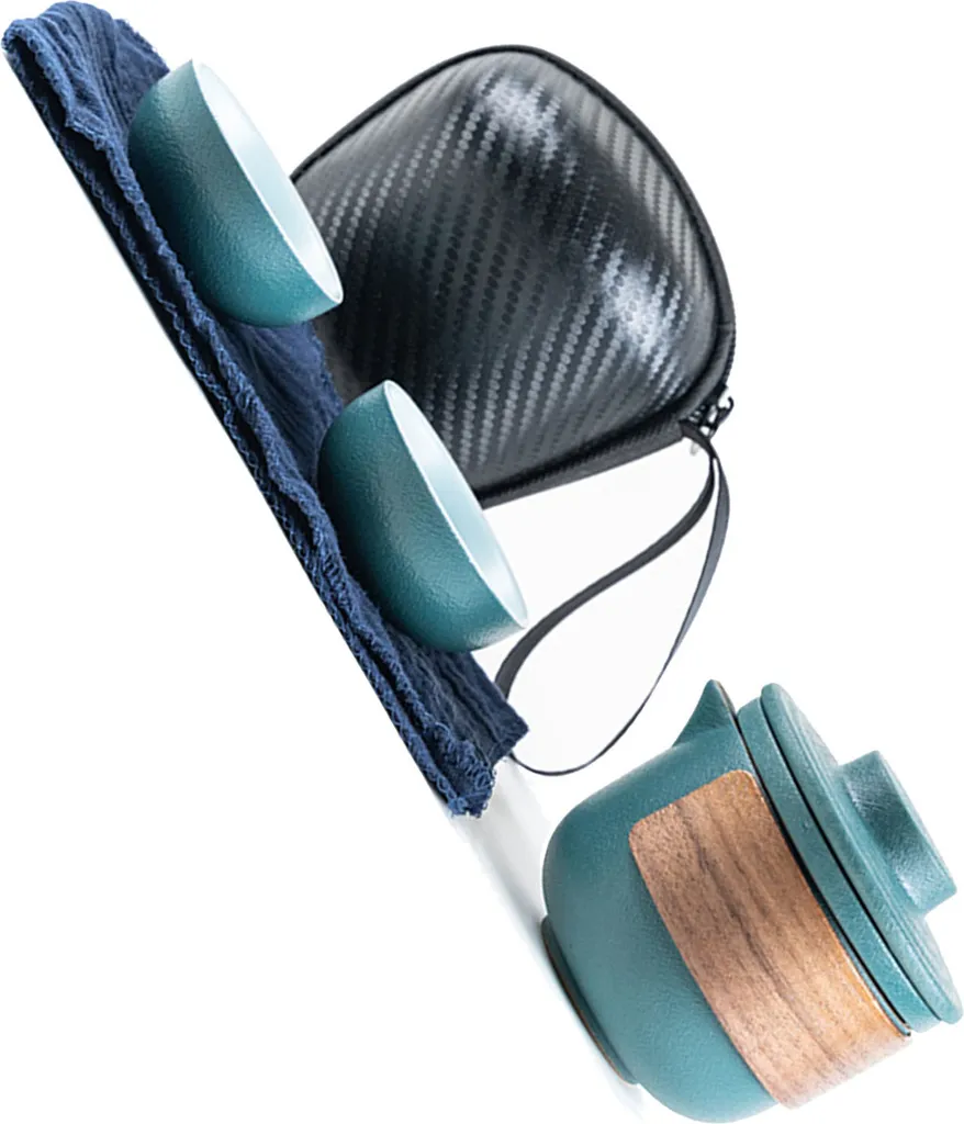 Mini service à thé portable vert, théière et tasses avec étui de voyage