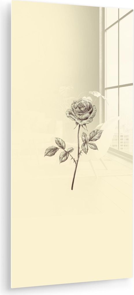 MuchoWow Glasbilder - Bilder auf Wandbild - Foto auf Glas Illustration - Schwarz - Rose 40x80 cm Wanddekoration aus Glas - Acrylglasbild - Acrylbil...