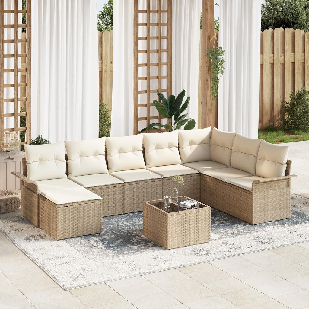 Möbel Gartenlounge Set 9-tlg. Garten-Sofagarnitur mit Kissen Braun Poly Rattan - Terassenmöbel Gartenmöbel Neu9731619
