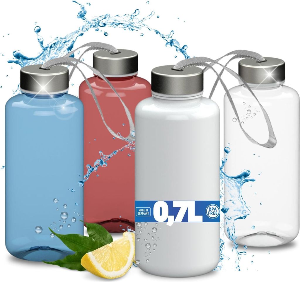 Trinkflasche "Pure" 0,7 l - Auslaufsichere Tritan Wasserflasche mit Edelstahl-Deckel für Kinder und Erwachsene - transparent-rot