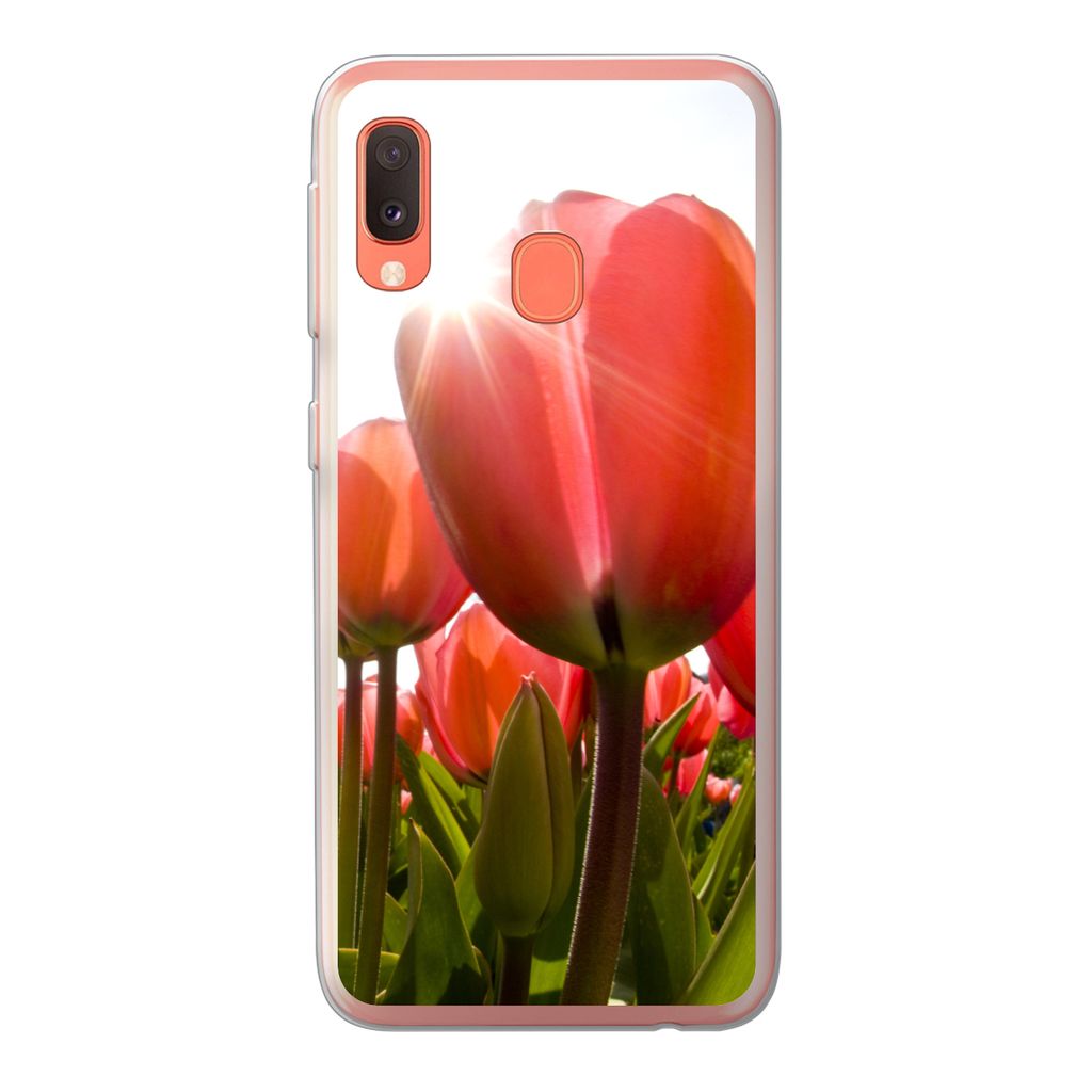 MuchoWow Handyhülle Schutzhülle Hülle für Samsung Galaxy A20e Blumen - Tulpen - Sonne Silikon Softcase Handy Hülle - Abdeckung