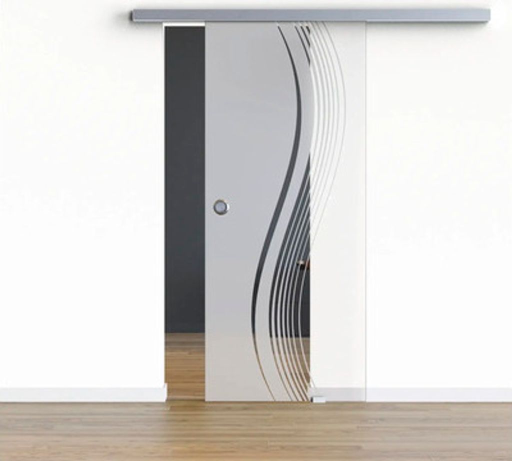 Pertura Glasschiebetür Komplettset Glera Reflect 02 775x2050 mm Rechts inkl.Beschlag Selir Aluminium Edelstahloptik,Grif