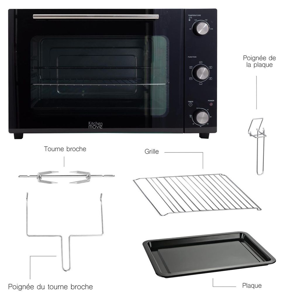 Four multifonction chaleur tournante 58l 2000w noir - Image du produit 