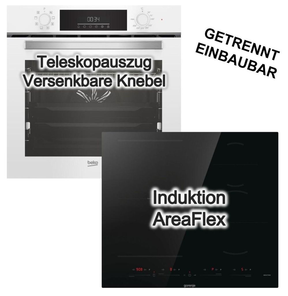 Herdset Beko Einbaubackofen Teleskopauszug SteamShine + Gorenje Induktionskochfeld Flex Booster TouchSlider