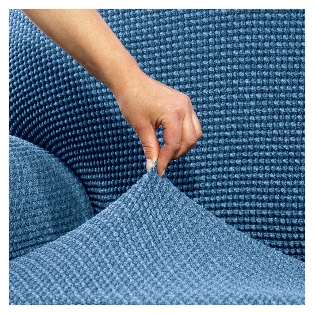 Elastischer Sesselbezug für Ohrensessel, 1-Sitzer, 70 bis 100 cm, Himmelblau | Jacquard-Stoff in Baumwolloptik | Schutz für Ohrensessel