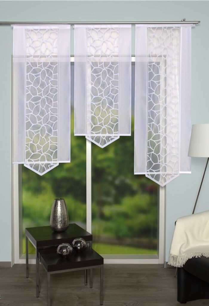 Home Wohnideen Schiebevorhang Jacquard Blätter 125 x 57 cm Weiss
