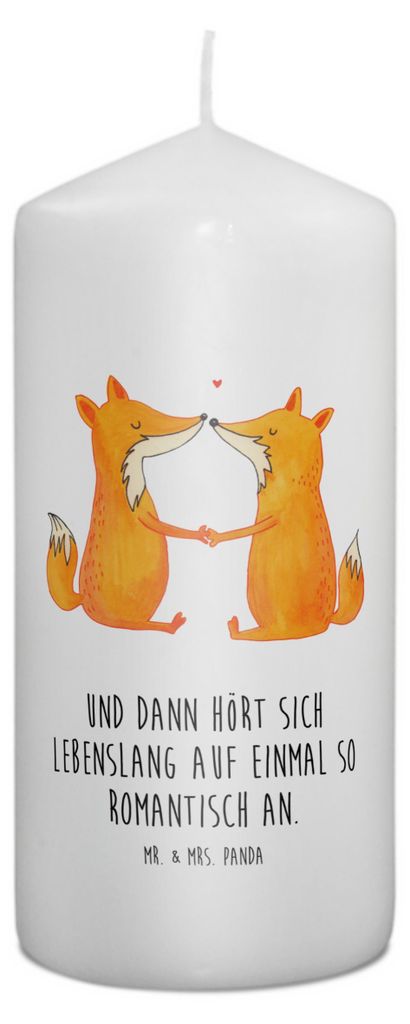 Mr. & Mrs. Panda Kerze Füchse Liebe 15 x 7 cm - Weiß - Geschenk, Fuchs, Wachskerze, Erinnerungslicht, Fox, Blockkerze, Stumpenkerze, Ehe, Ehefrau...