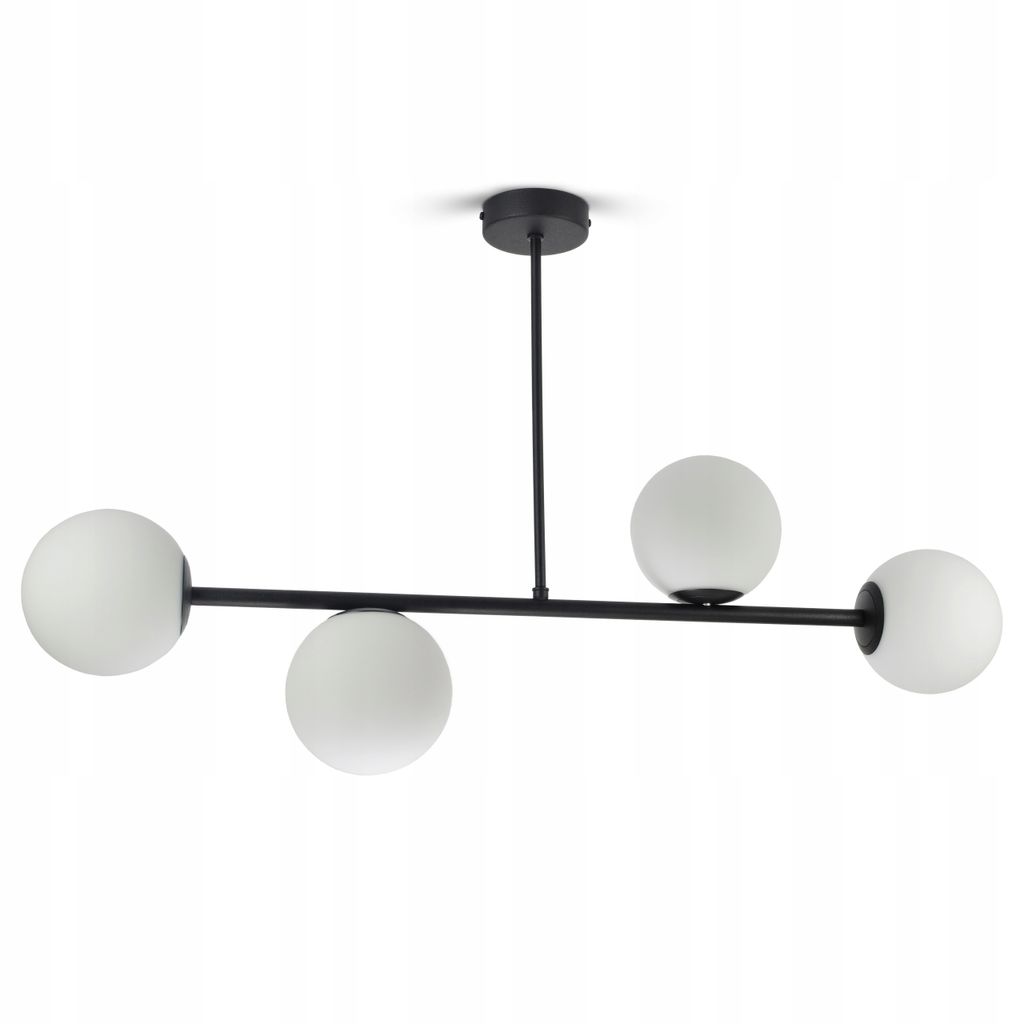 Led Deckenleuchte, 4-flammig Deckenlampe schwarz 15W, G9 - Hängelampe wohnzimmer, Weiß Glas Kugeln