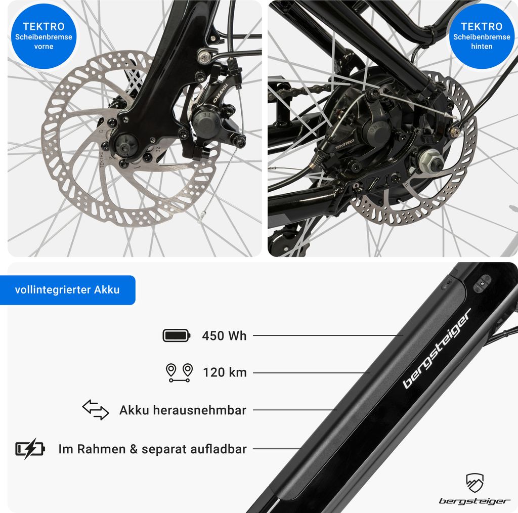 Bergsteiger Hampton 28 Zoll City E-Bike mit 250 Watt Motor, Produktbild 5