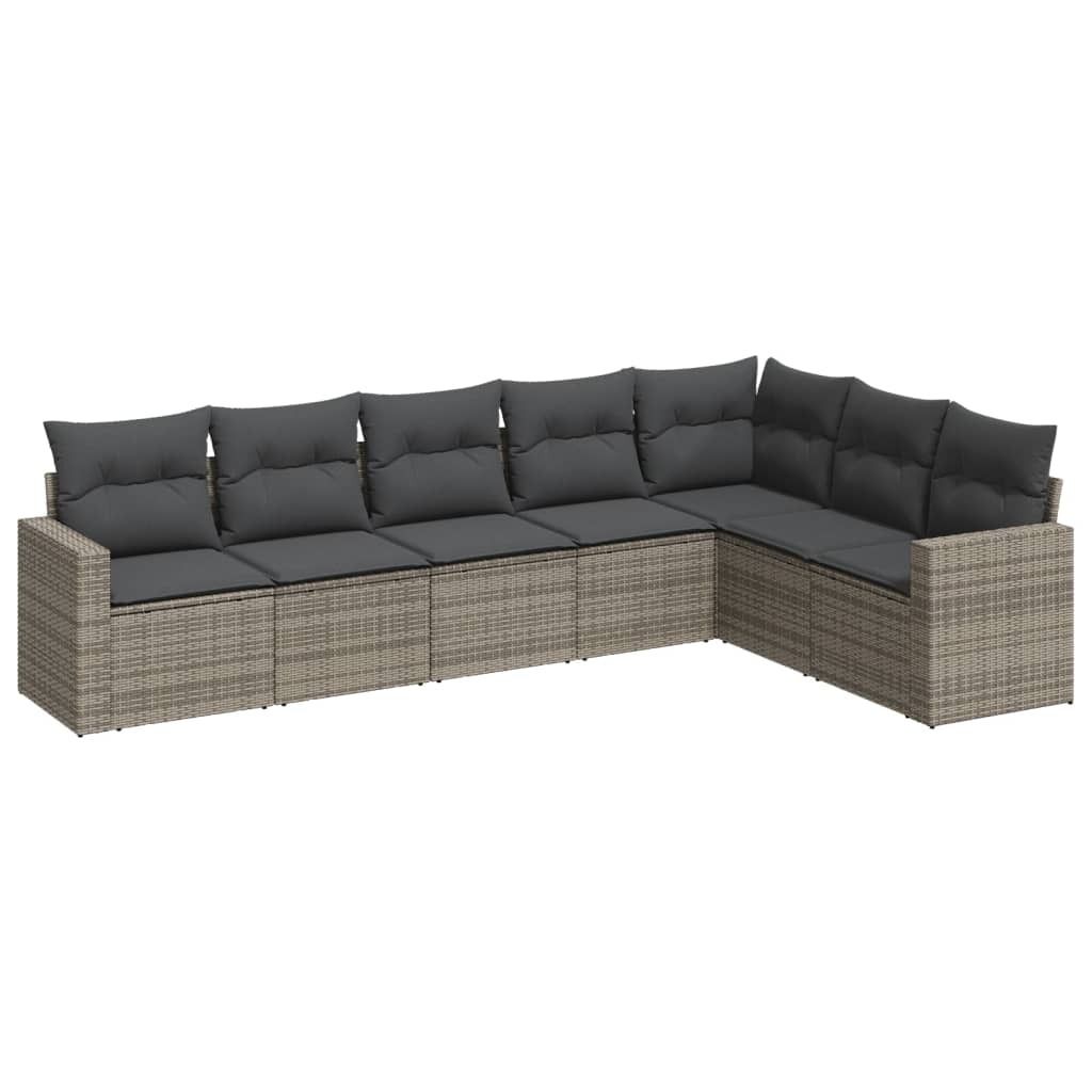 "WINTER SALE" 7-tlg. Garten-Sofagarnitur - Balkonmöbel/Loungeset - elegantes Design - mit Kissen Grau Poly Rattan - Gartensofas NeuMöbel496907