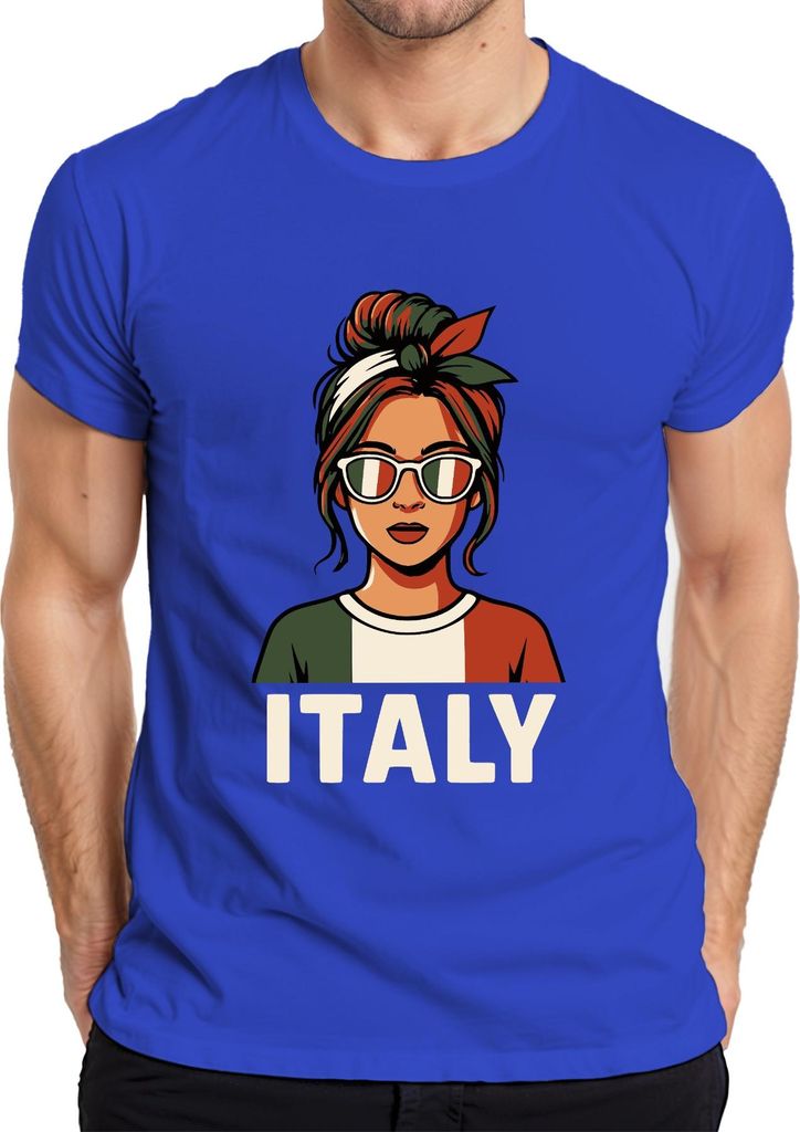 Italienerin Sonnenbrille Flagge Retro Urlaub Fan Reise Italien Herren T-Shirt, Blau, M