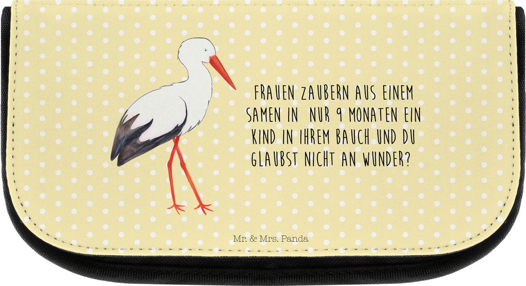 Mr. & Mrs. Panda Organizer Storch - Gelb Pastell - Geschenk, schmink, Geburt, Waschtasche, kosmetiktasche klein, Schwanger, Kulturtasche, Mutter, L...