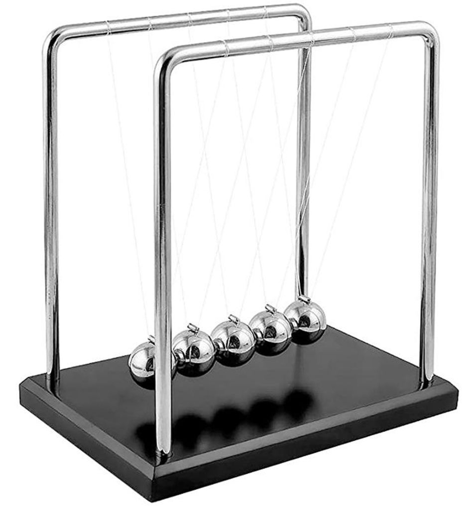 Newton-Pendel – Kugelspiel – Pendel mit 5 Kugeln – Kugelpendel für den Schreibtisch – Newton-Pendel auf hohem Holzsockel, Newton-Pendelkor...