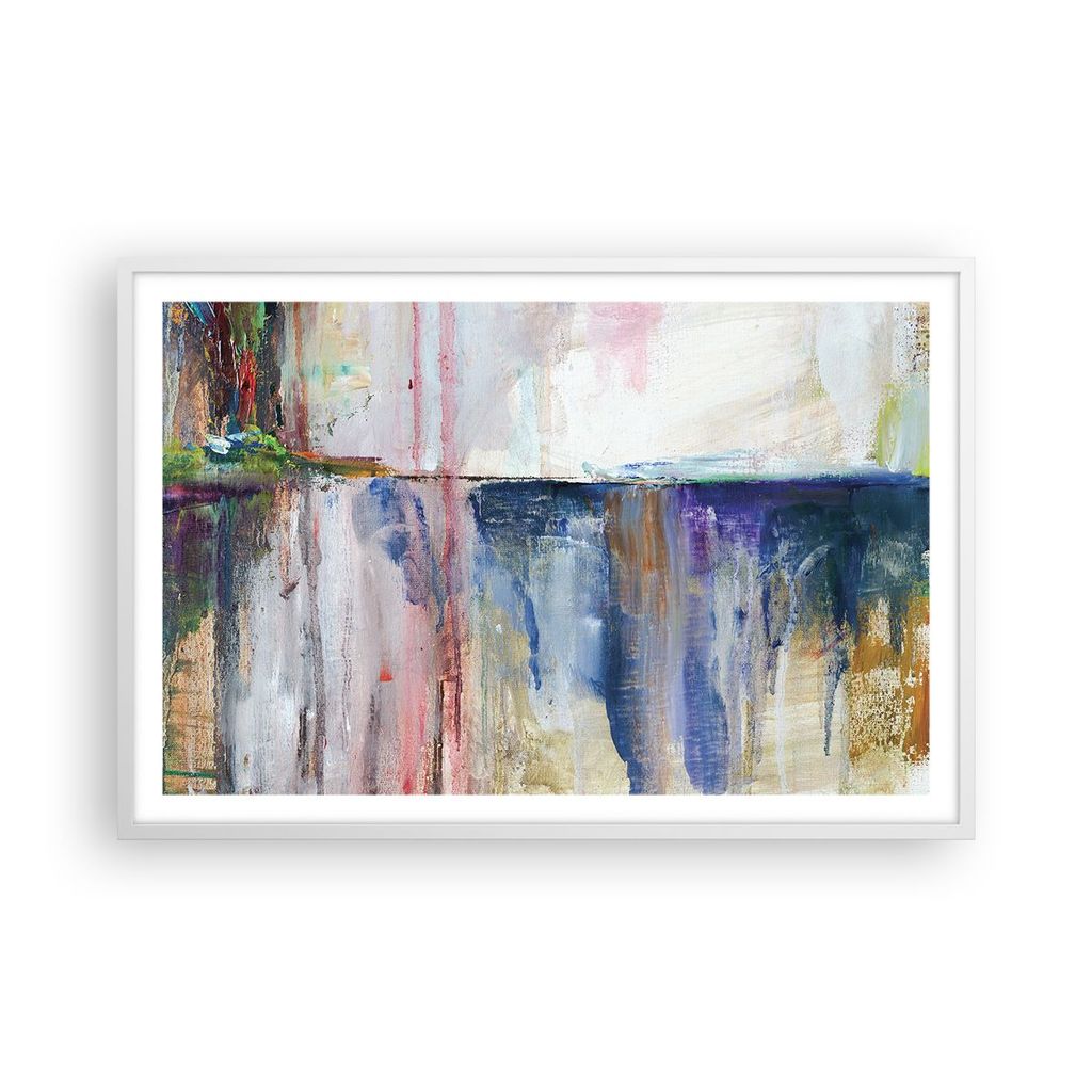 Gerahmtes Poster - Weißer Rahmen - Abstraktion Farben Öl - 91,5x61 cm - Wand Bild - Wanddeko - Wandbilder - Kunstposter - Wandposter - Bilderrahm...