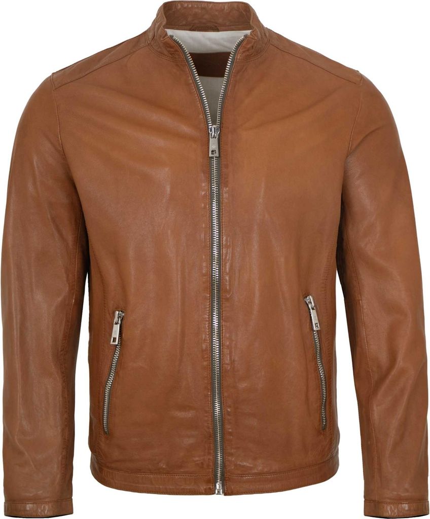 Milestone - Herren Lederjacke Lammnappa cognac : 52