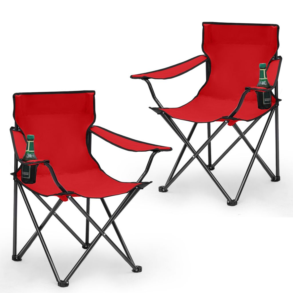 SUNULA 2er Set Campingstuhl Faltbar bis 100 kg, Faltstuhl Klappstuhl mit Getränkehalter und Tasche, Rot