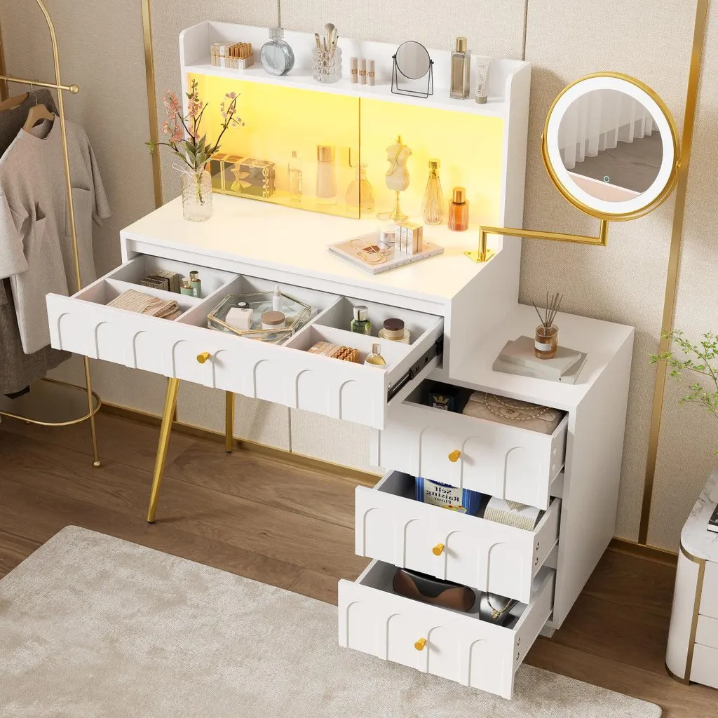 Coiffeuse blanche miroir lumineux pour optimiser le rangement - 3