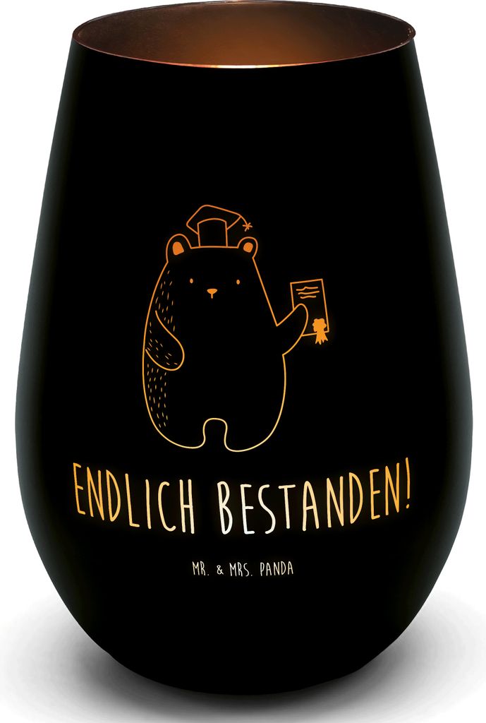 Mr. & Mrs. Panda Laterne Bär Prüfung - Schwarz - Geschenk, Tischlaterne, Zeugnis, Teddy, Abitur, Abschlusszeugnis, kerzenhalter für teelichter, ...