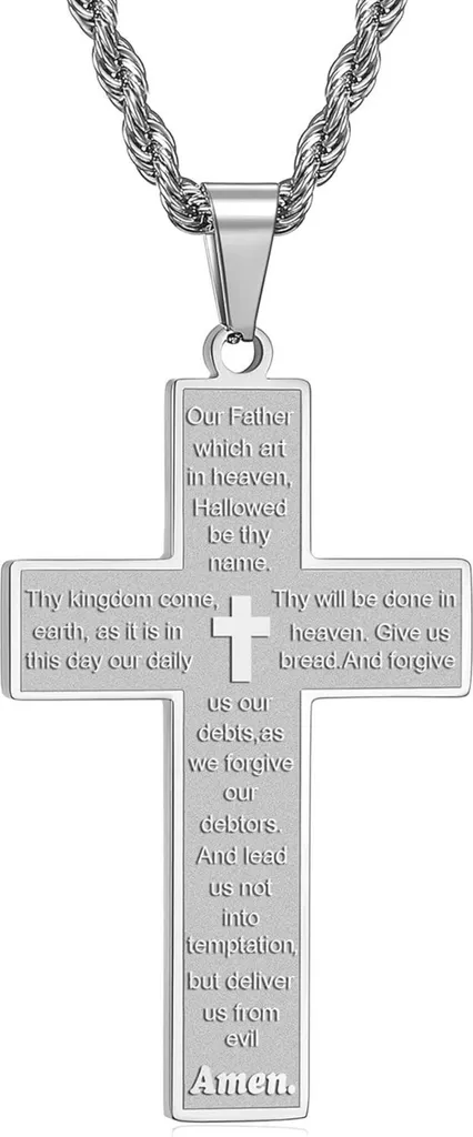 Cadeau Religieux Homme : Collier Croix Acier 60cm avec Passage de la Bible