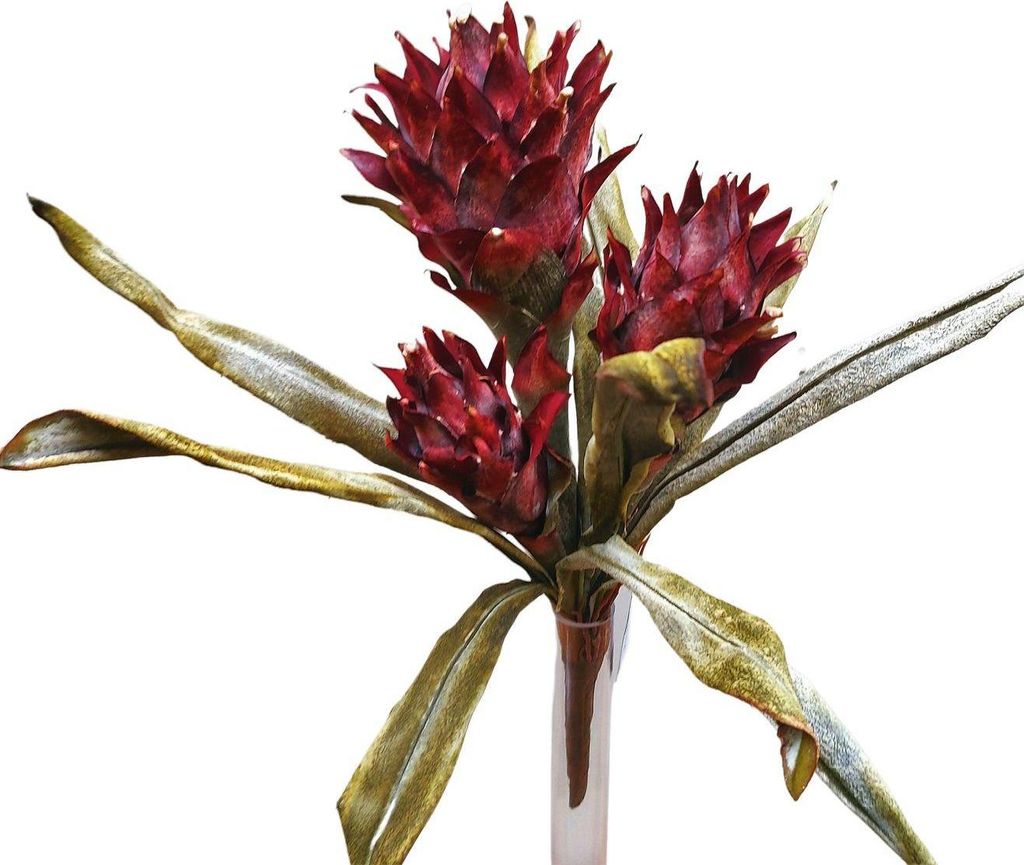 artplants.de Künstliche Guzmania WALFRIEDE auf Steckstab, Burgunderrot, 50cm - Samt Blume