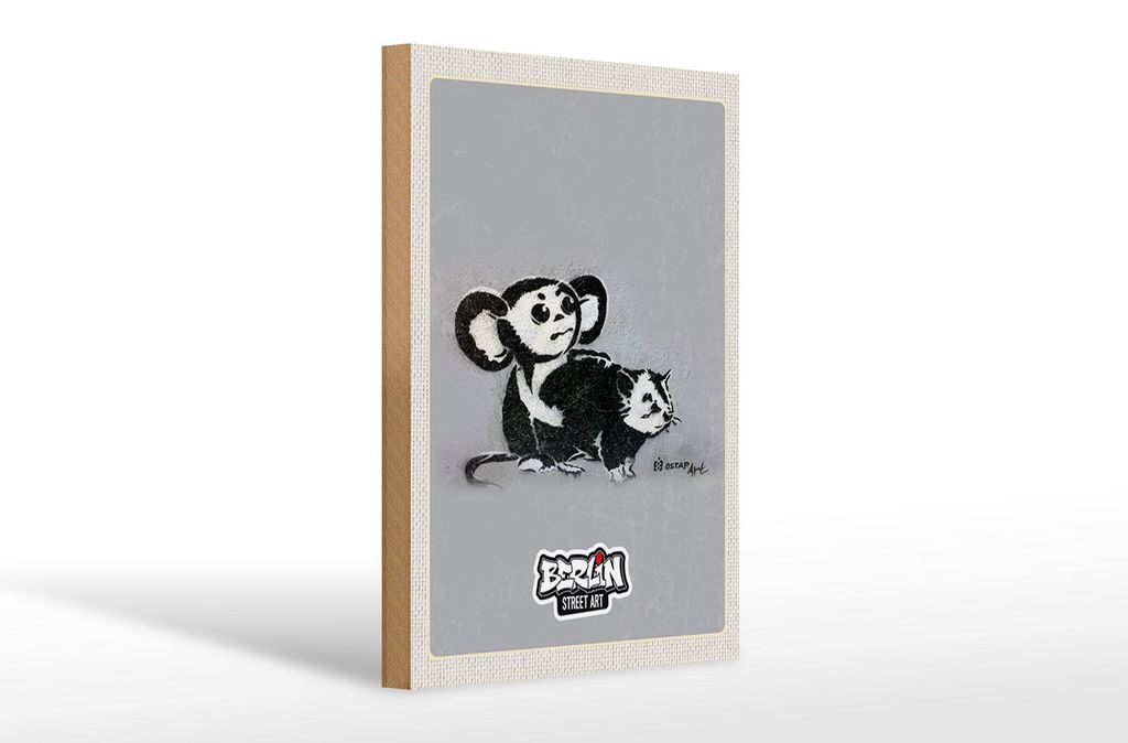 Holzschild Reise 20x30cm Berlin Hauptstadt Street Art Affen