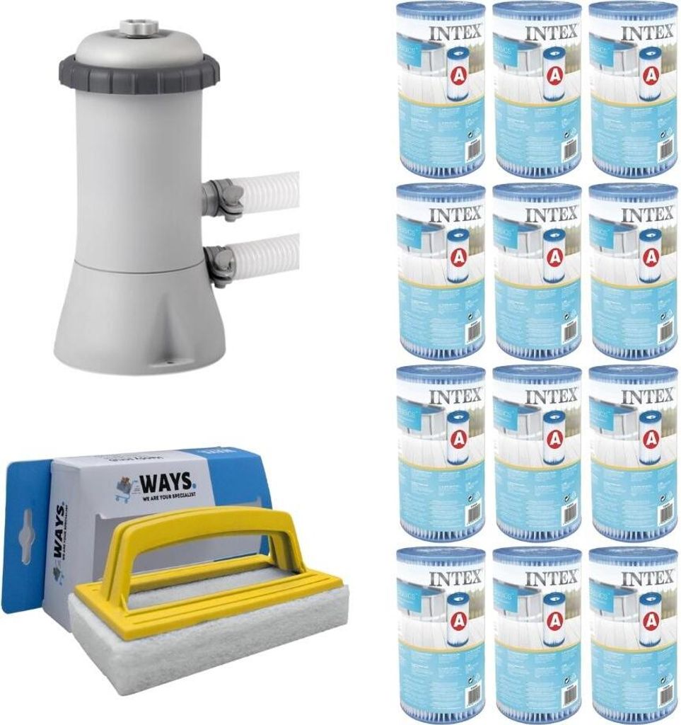 WAYS - Poolpflege - Filterpumpe 2271 L/u & 12 Filter Typ A & WAYS Scheuerbürste