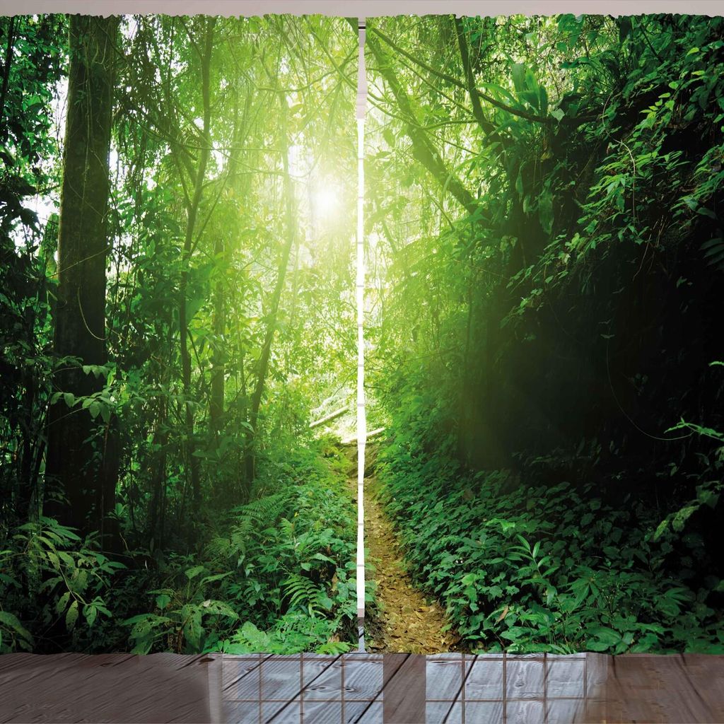 ARANDE Landschaft Gardine, Ein Weg in Dschungel von Malaysia Regenwald Frische Bäume Erholsames Foto, 280 x 245 cm, Grün