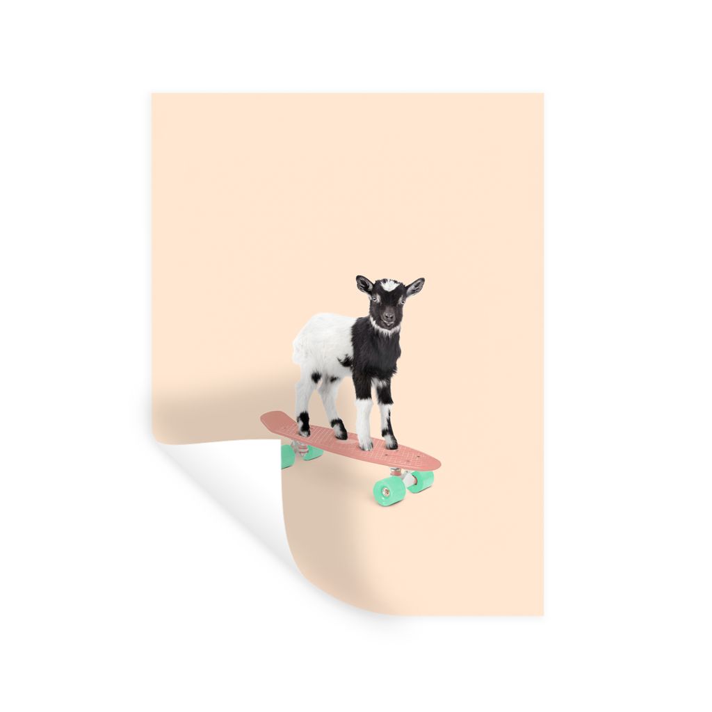MuchoWow Wandtattoo Wandsticker Wandaufkleber Ziege - Schwarz - Skateboard - Weiß - Tiere 30x40 cm Selbstklebend und Repositionierbar - Sticker ...