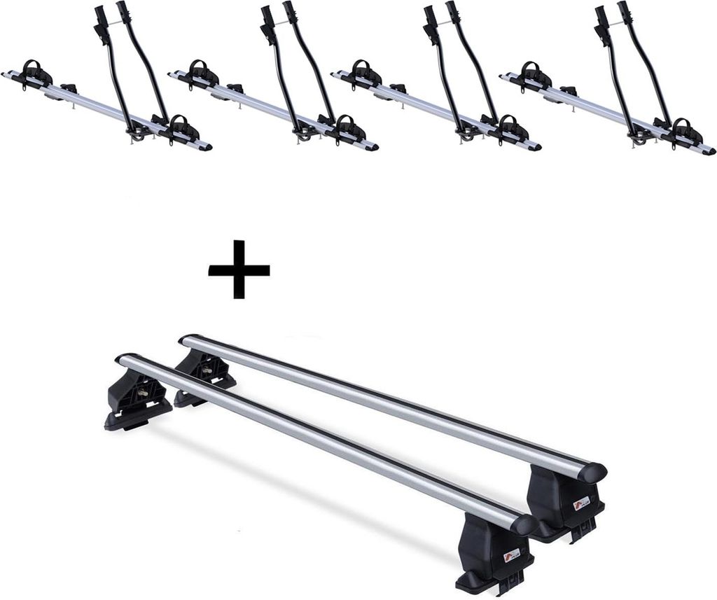 4x Fahrradträger SAGITTAR + Dachträger Menabo Tema kompatibel mit für Fiat 500 (Schrägheck 3 Türer) 2007-2014