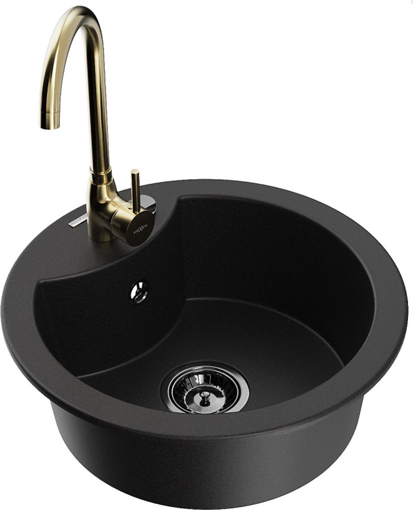 Mexen Diego 1-Becken-Granit-Spüle mit Mischbatterie Telma, Schwarz - 6512-77-670200-50-B