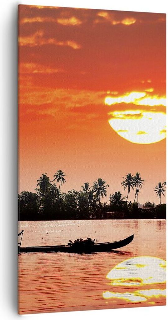 Bild auf Leinwand - Leinwandbild - Kanal boot kultur sonnenuntergang - 65x120cm - Wand Bild - Wanddeko - Leinwanddruck - Bilder - Kunstdruck - Lein...