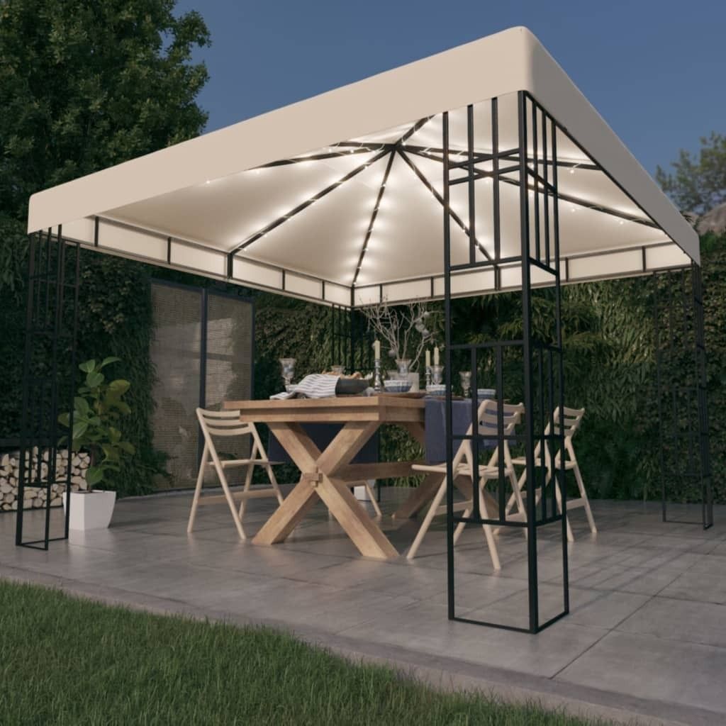 "Spring Sale"Gartenpavillon Wasserdicht Stabil - Gartenzelt - mit LED-Lichterkette 3x3 m Cremeweiß DE335861 - Pavillons & Partyzelte