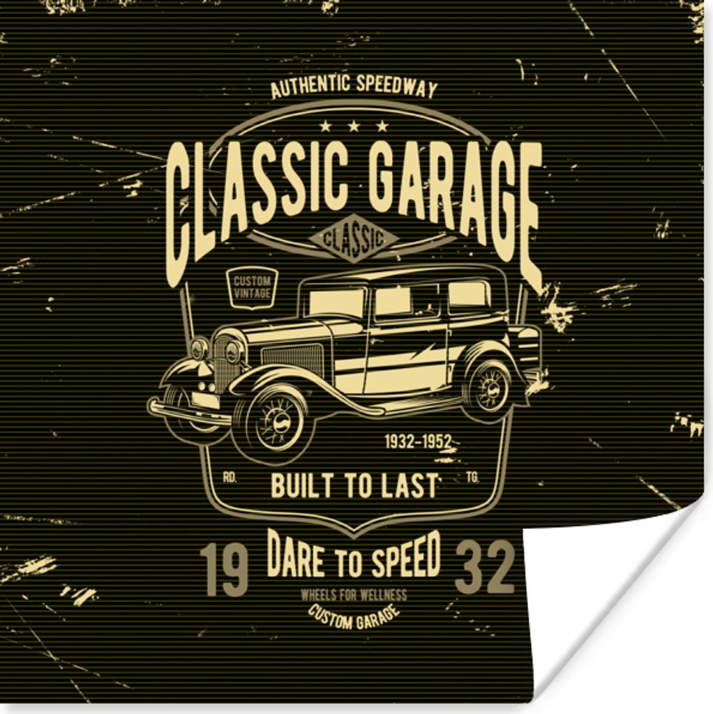 MuchoWow Poster Mancave - Auto - Garage - Vintage 100x100 cm - Babyzimmer