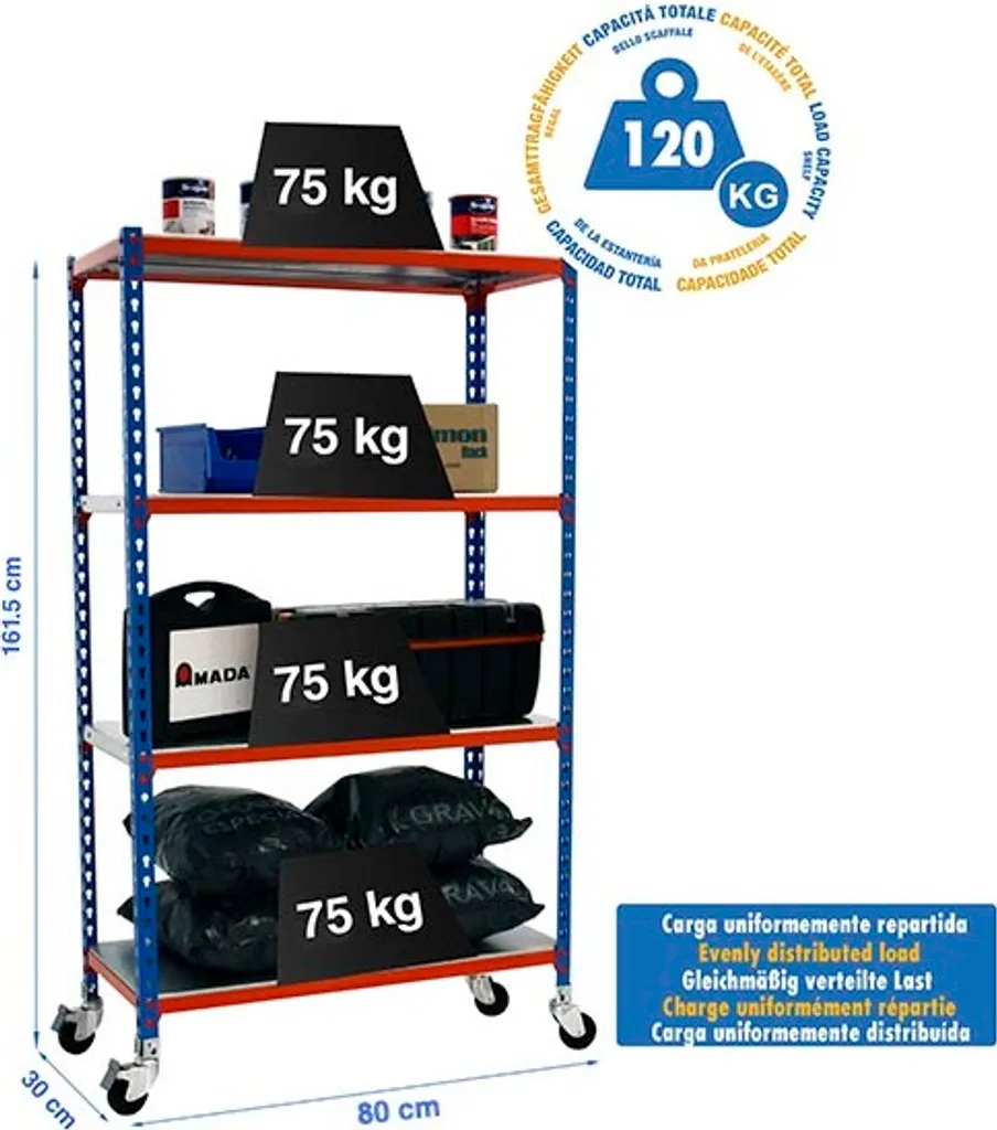 Étagère métallique Simonclick Mobile Mini 4/300 1500 Bleu Orange Galva