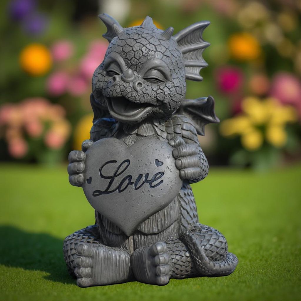 Gartenfigur Gartendrache - Modell Love - Fantasy Figur Deko Drache süß