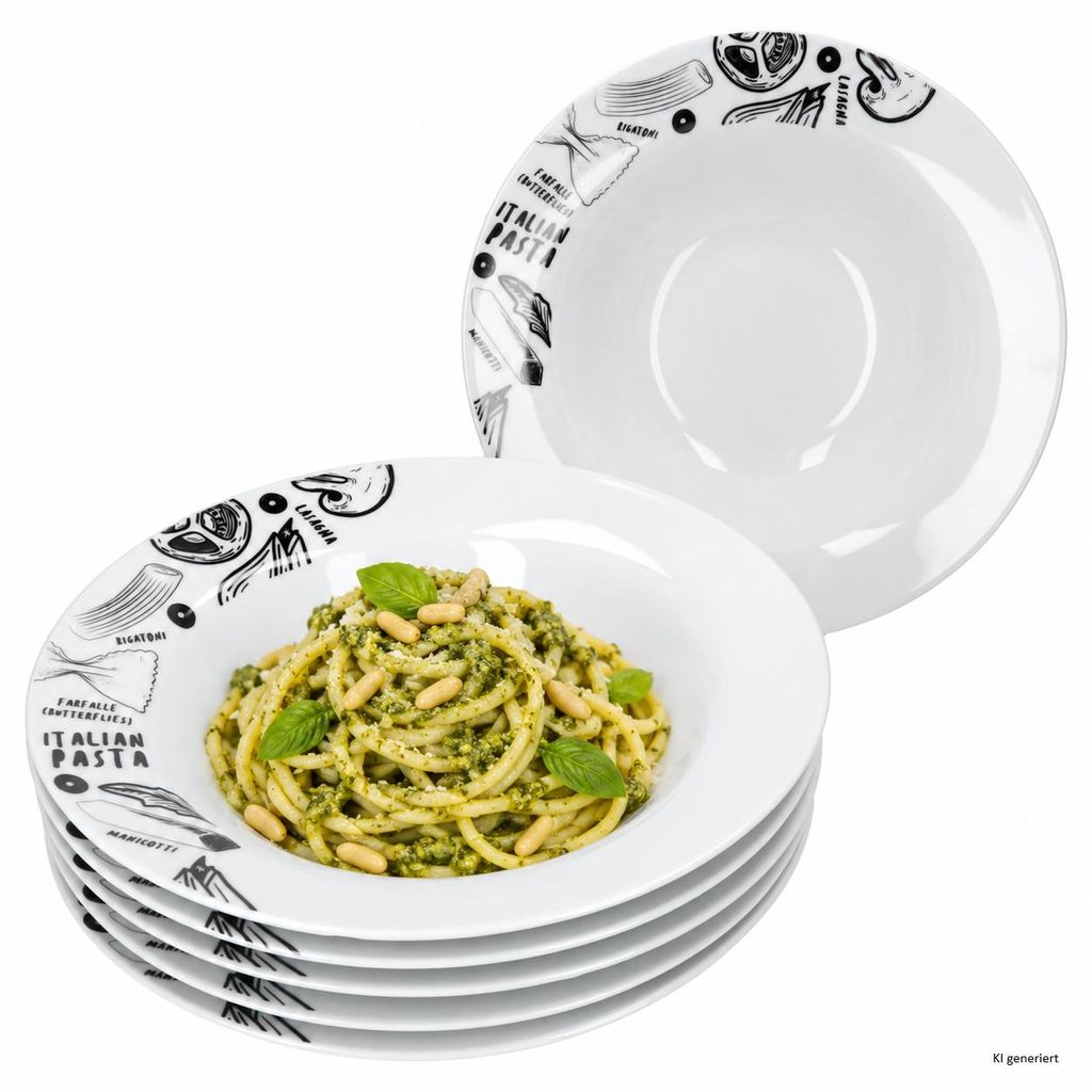 6 piatti fondi per pasta rigatoni, diametro 23,5 cm, Immagine del prodotto  Immagine generata dall'IA