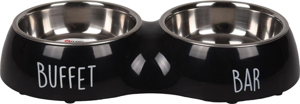 Flamingo Futter- und Trinknapf Divar Duo Dinner schwarz/silber/weiß, Größe: M