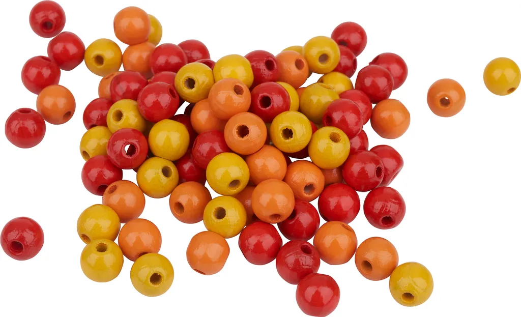 Perles en bois naturel 8 mm bicolores Jaune et Rouge haute qualité