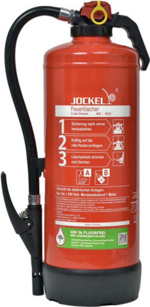 Jockel S9JX GREEN E 43 Auflade Schaum Feuerlöscher inkl. Plakette Fluorfrei 12LE